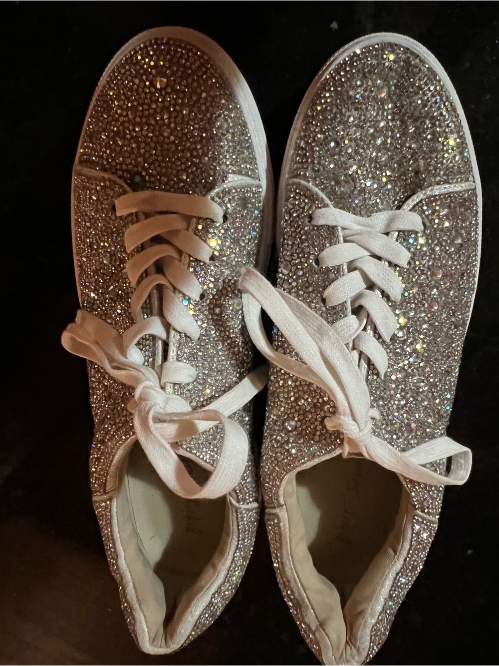 Betsey Johnson Silver Glitter Crystal Lace-Up Sneakers